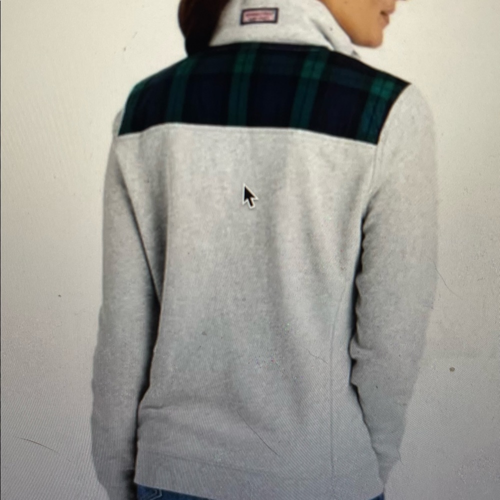 Vineyard Vines Light Gray Pullover with Navy & Green Plaid Yoke